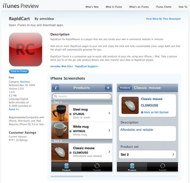 RapidCart Touch App Store page